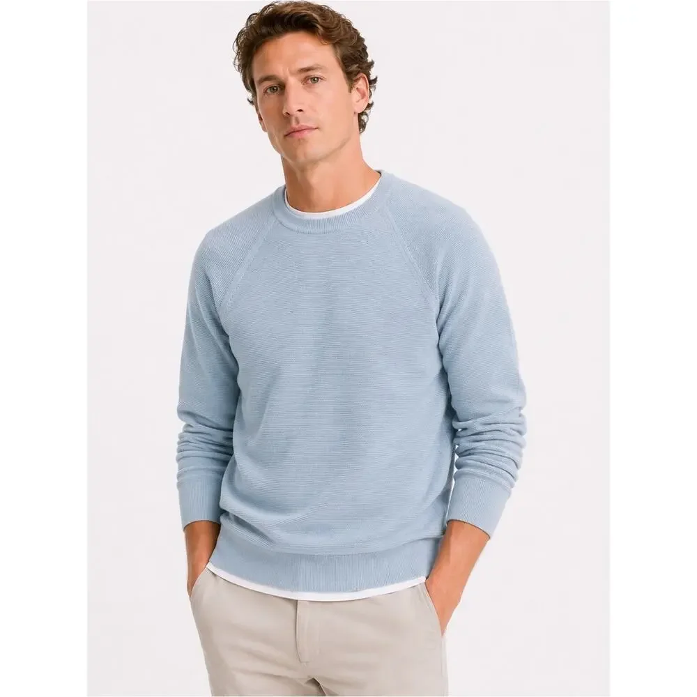 J.Crew Textured Cotton Crewneck Sweater Heather Light Blue NWT Size Small Knit
